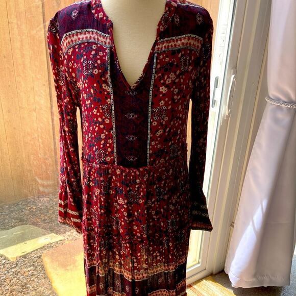 Knox Rose Long Sleeve Floral Dress - Burgundy and Navy Size M - Picture 1 of 6
